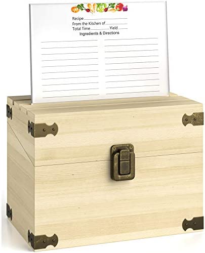 Zen Earth Inspired 4x6 Rustic Kitchen Recipe Box Bundle + 100 Lemon Recipe Cards, 24 Labeleze Tabbed Category Dividers | Pine Wood, Card Holder Grooves, Holds 350+ Recipe/Index Cards