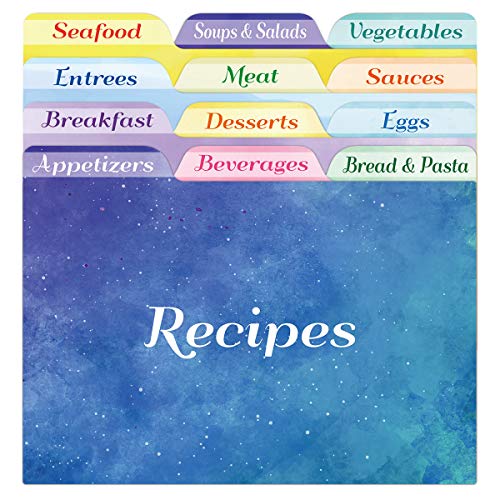 24 Recipe Card Dividers 4x6 with Tabs Recipe Box dividers Helps Organize Recipe Box for Holiday Party Supplies (Watercolor)