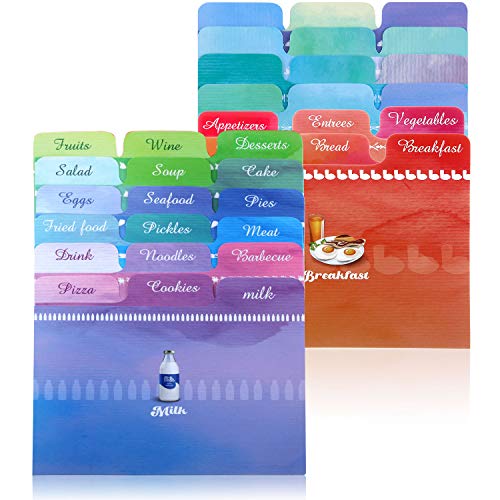 36 Pieces Recipe Card Dividers Tabs Include 24 Labelled and 12 Blank Tabs Work with 4 x 6 Inch Cards for Recipe Box Organize, Watercolor Style