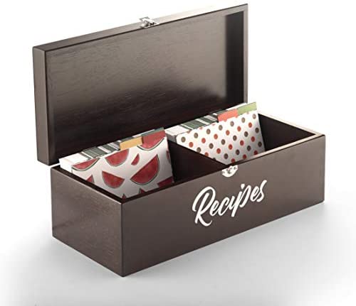 브라이덜 샤워 딸 결혼 선물 레시피 카드 200장 + 상자 세트 Wooden Recipe Card Box - 우드 200 4x6 Cards 16 Dividers Made Thick Stock. Perfect Organizer. walnut color 2