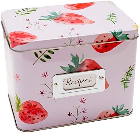 Heart&Berry Recipe Box With Cards And Dividers - Includes 24 4x6 Recipe Cards And 12 Dividers - Recipe Cards And Box Set - Compatible With Standard 4 X 6 Inches Index Cards Recipe Tinu2026