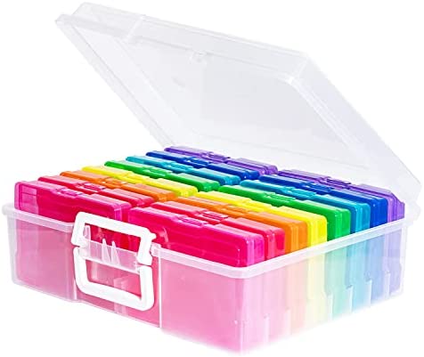 novelinks Transparent 4 x 6 Photo Cases and Clear Craft Keeper with Handle - 16 Inner Cases Plastic Storage Container Box (Multi-Colored)