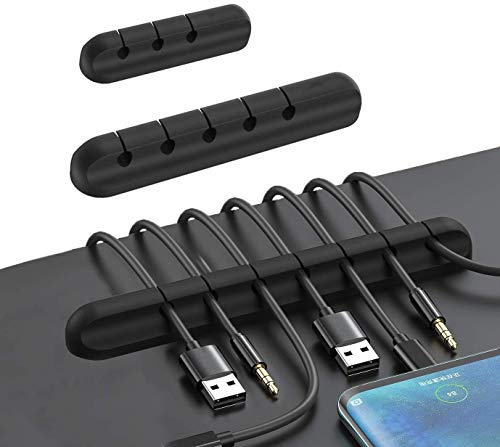 Kyerivs Cable Management Clips,Black Cord Cable Organizer Clip for Desk,3 Pack, Self Adhesive Cord Wire Holder for Organizing Cable/Power Cord/Wire/Home and Office Computer (7, 5, 3 Slots)