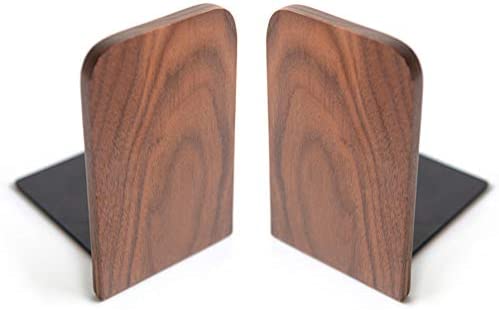Bamber Wood Bookends, Decorative Bookends for Shelves Heavy Books, Office Book Stand, Black Walnut, H6.7 x W4.7 x L3.9