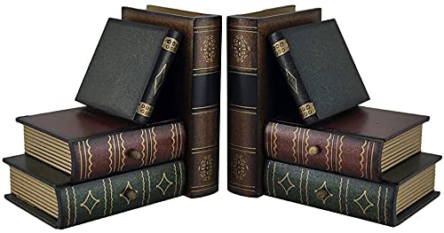 Bellaa Classic Wooden Book Bookends Library W/ Hidden Drawers