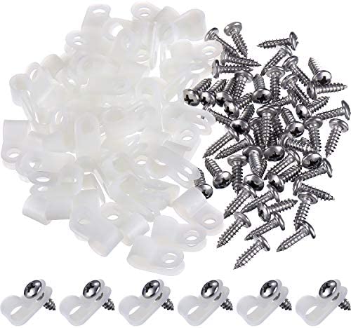 Hicarer 50 Pack R-Type Cable Clip Wire Clamp, Nylon Screw Mounting Cord Fastener Clips with 50 Pack Screws for Wire Management (1/2 Inch)