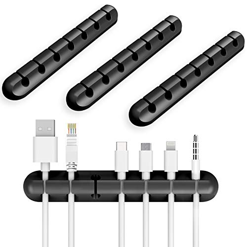 YUERSEAK 3 Packs Cable Clips, Wire Holders Cable Management Desktop Cord Organizer Self Adhesive for Organizing Power Cords Charging Cables Mouse Cable at Home Office Cubicle (7-7-7) Black