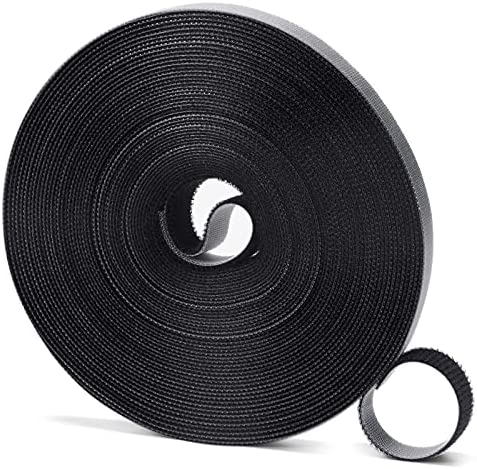 Fastening Tape Cable Ties Reusable Fastening Nylon Tape Double Side Hook Roll Hook and Loop Straps Wires Cords Management Wire Organizer Straps (Black, 3/4 Inch x 30 Yard)