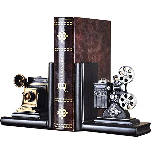 ISOTO Shelf Book Ends Camera Movie Projector Bookends Heavy Vintage Storage Hipster Office Study CDs DVDs Travel Exploration Gifts Decoration Organiser