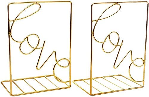 Bookends Gold, Decorative Metal Book Ends Supports for Shelves (1 Pair) (Gold)