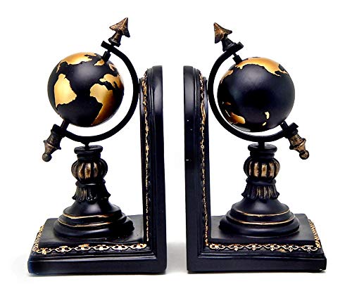 Bellaa Globe Bookend Armillary Industrial Art Decor Statues Book Shelves Stoppers Holder Nonskid Shelf Heavy Ends Supports Vintage Style 8.5 inch