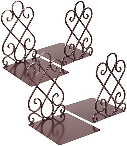 Bookends, Metal Book Ends for Shelves Heavy Duty Decorative Book Support Non-Skid for Office Desk School Library Organizer Gift, 7 x 6.1 x 8.6 inch Black (2 Pairs)