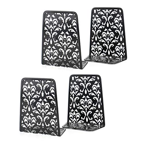 Fasmov Bookends Carved Hollow Flower Pattern Art Bookend, 2 Pairs
