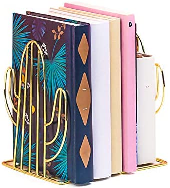 Bookends Gold - Metal Decorative Book Ends- Book dividers Holders for Shelves (Cactus)