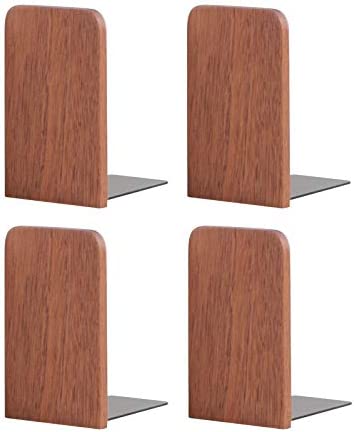 muso wood Book Ends for Shelves, Non-Slip Bookends, Heavy Duty Wooden Bookend Support for Books and Movies (Walnut 1 Pair)