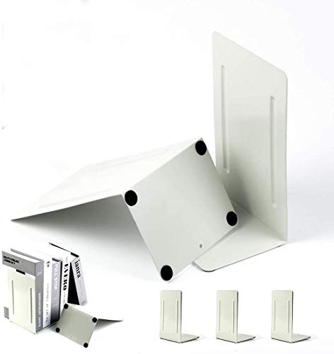 Metal Bookends, Heavy Duty White Solid Bookend Support, 6.5 x 5 x 5.7 Inch, Set of 3 Pairs