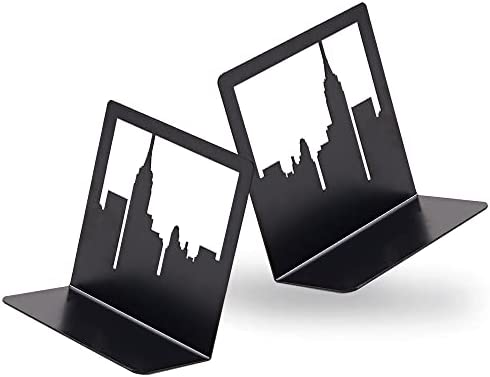 NYC Skyline Black Bookends for Heavy Books, Premium Book Ends for Office, Sturdy Book Stopper, Rustproof and Durable Bookends Decorative Unique for Home, 6.5 (L) x 6 (W) inches, 1 Pair - Geomod