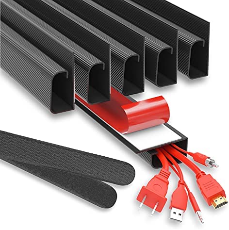J Channel Cable Raceways - Black Raceway Cable Management System - 4X 16 Cable Channels for Cord Management Under Desk. Cable Management Raceways for Office and Home. Adhesive Wire Raceway Kit.