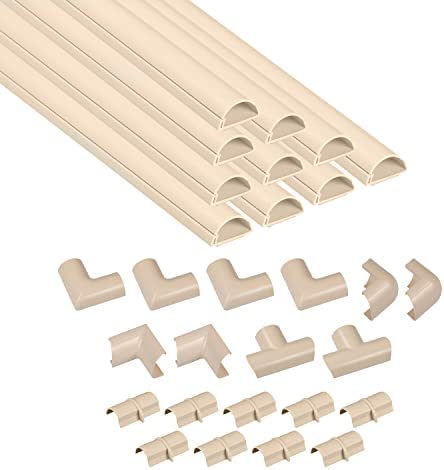 D-Line 157in Cord Cover Kit, Self-Adhesive Wire Hiders, Half Round Cable Raceway to Hide Wires on Wall, Electrical Cable Management - 10x 15.7 Lengths & 19 Accessories - 1.18 (W) x 0.59 (H) - White