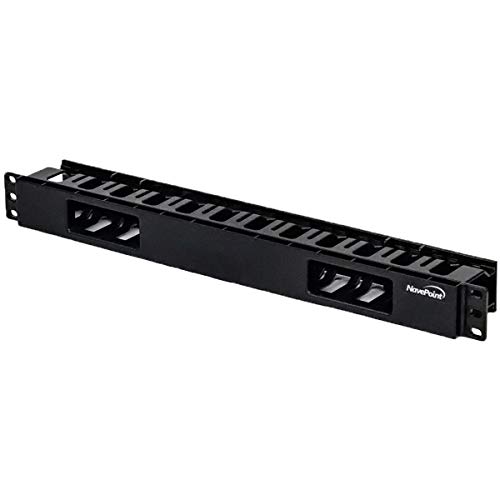 NavePoint 1U Horizontal 19-Inch Rack Mount Cable Management Raceway Duct Panel with Cover Black