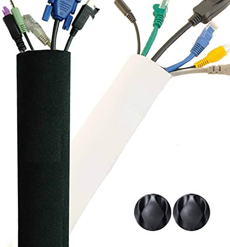Premium 120 Cable Management Sleeve, Best Cords Organizer for TV On Wall, Computer, Office, DIY Adjustable Reversible Black and White Neoprene Cord Hider Wire Cover Concealer Wrap with Free Zip Ties