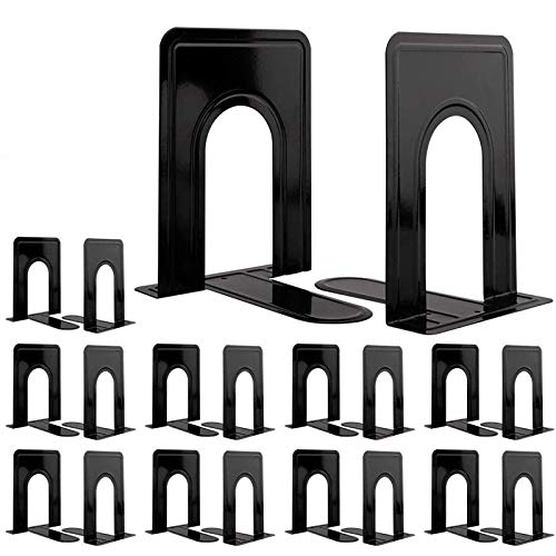 Jekkis 20pcs Bookends Metal Book End 6.6x 5.7x 5 Black Heavy Duty Bookends for Shelves Nonskid Bookend Supports Plain Large Bookends, Library Office Home, 10 Pair