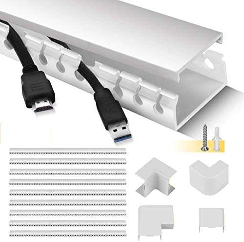 케이블선 정리 키트 케이블 Raceway Kit Stageek Management System Open Slot Wiring Duct Cover On-Wall Concealer Cord Organizer Hide Wires Cords TVs 컴퓨터 - 9x15.4inch,White