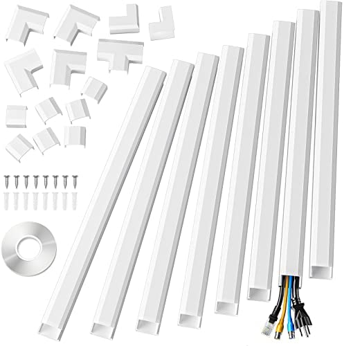125in Cord Cover, Yecaye Large Cord Hider on Wall Cable Management, Cable Raceway Kit for Mount TVs, Wire Hider Cable Concealer for Home Office, 8X L15.7in W1.18in H0.6in, CMC02-Large, White
