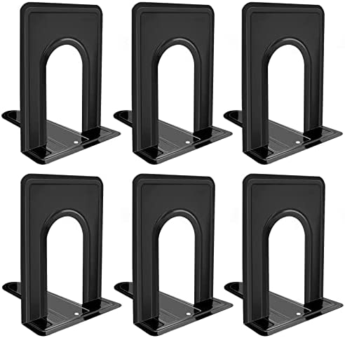Umikk Bookends, Black Metal Nonskid Bookend Supports for Shelves Heavy Duty Books End, Office Book Stopper, 6 x 5 x 6 Inches, 6 Pieces (3 Pairs) (Black)