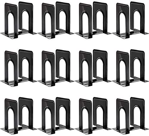 HappyHapi Bookends, 24 Pcs Metal Bookends for Shelves, Non-Skid Book Ends Supports, Heavy Duty Book Holders for Office Kitchen Home Library，6.5X 5.7X 4.9 Inch, Set of 12 Pairs