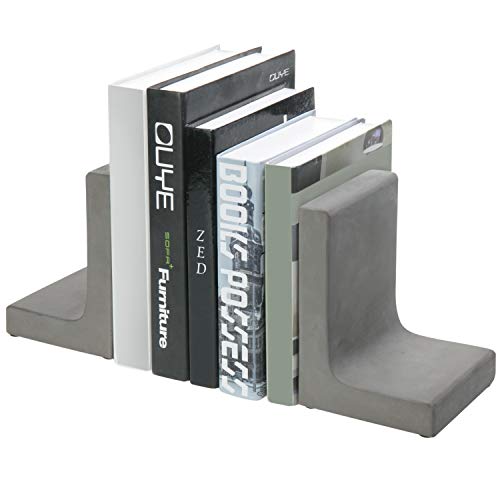 MyGift Cement Gray Decorative Bookends for Heavy Books, Modern L-Shaped Concrete Book Holders, 1 Pair