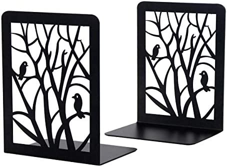 Book Ends, Book Ends for Shelves, Decorative Bookends for Heavy Books, Non-Skip Metal Bookends for School, Home or Office (Black, 1 Pair)