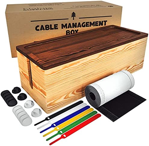 NATURE SUPPLIES | Wood Cable Management Box Dark Brown [Set of Two] Large & Medium Cord Organizer Box Set to Hide Wires & Power Strips | Cable Storage Box | TV, Desk, Computer, Cord Organization