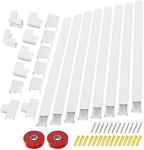 Cable Concealer Cord Cover - 10 White Cable Management Channels - On Wall Wire Hider to Organize Cables for Wall Mount TV, Computers, Home - 10 X L15in, W0.98in, H0.59in - Medium