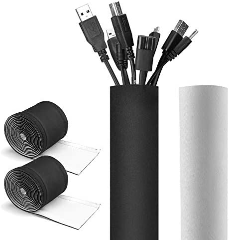 [2 Pack] JOTO 10.83ft Cable Management Sleeve, Cuttable Neoprene Cord Organizer System, Flexible Cable Wrap Cover Wire Hider for Desk TV Computer Office Home Theater -Black, Small