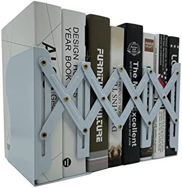 JIARI Bookends Book Organizer Storage Decorative Metal Iron Holder Rack Stand Desk Nonskid Adjustable Bookend (Beige)