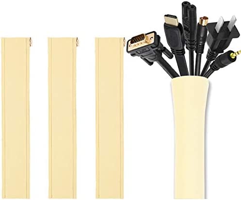 Cable Management Sleeve, JOTO Cord Management System for TV/Computer/Home Entertainment, 19-20 inch Flexible Cable Sleeve Wrap Cover Organizer, 4 Piece -Beige