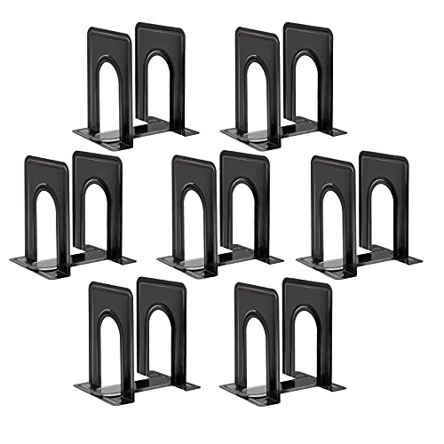 HappyHapi Book Ends Metal Bookends for Shelves,14 Pcs Book End to Hold Books Heavy Duty,Black Non-Skid Bookend,Book Holder Stopper for Shelf Office Home,6.5 x 5.7 x 4.9(7 Pairs, Large)