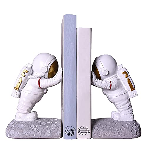 Joyvano Astronaut Bookends - Book Ends to Hold Books - Space Decor Bookends for Kids Rooms - Bookends for Heavy Books - Unique Book Holders with Anti-Slip Base