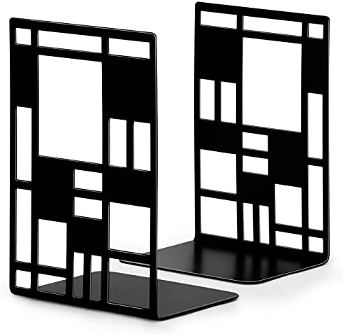 Book Ends, Bookends, Book Ends for Shelves, Bookends for Heavy Books, Book Divider Decorative Holder, Metal Heavy Duty Bookend Black 1 Pair, Abstract Art Desgin Book Stopper Supports for Office, Home