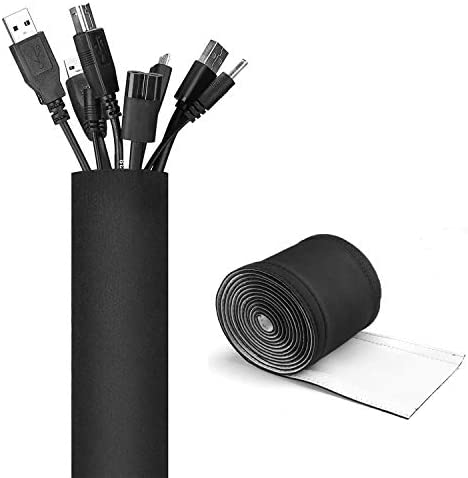 JOTO 10.83ft Cable Management Sleeve, Cuttable Neoprene Cord Management Organizer System, Flexible Cable Wrap Cover Wire Hider for Desk TV Computer Office Home Theater -Reversible Black/White, Large