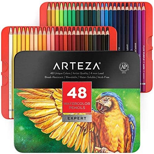 Arteza Professional Watercolor Pencils, Set of 120, Multi Colored Art Drawing Pencils in Bright Assorted Shades, Art Supplies for Coloring, Blending and Layering, Watercolor Techniques