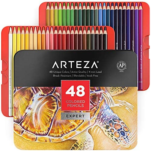 Arteza Colored Pencils, Set of 72 Colors, Soft Wax-Based Cores, Art Supplies for Drawing Art, Sketching, Shading, Coloring Pencils for Adults, Beginners & Artists in Tin Box