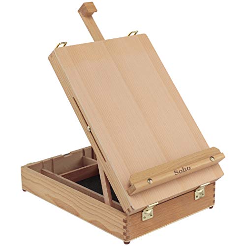 Soho Urban 아티스트 스케치 Box Table Easel - Portable 멀티 Media 조절되는 Angle Storage Compartments Oiled Beech Wood