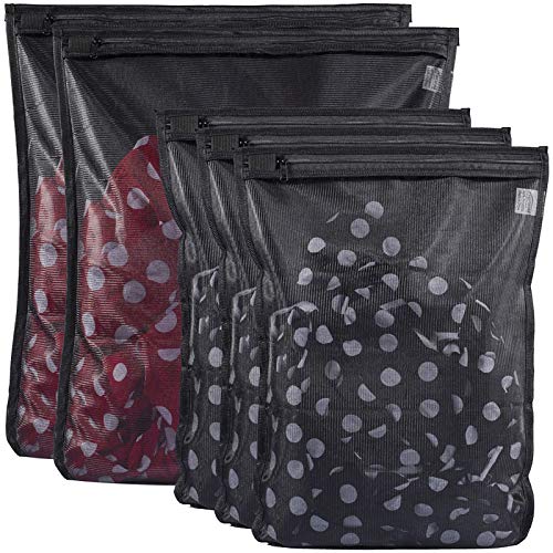 TENRAI 5 Pack (2 Large & 3 Medium) Delicates Laundry Bags, Bra Fine Mesh Wash Bag, Zippered, Protect Best Clothes in The Washer (5 Black, Set of 5)