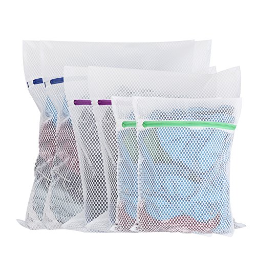 Vivifying Washing Net Bags, Set of 6 Durable Mesh Laundry Bag with Zip for Clothes, Delicates (White)