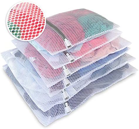 Knitial Set of 6 Grey Mesh Laundry Bags for Washing Machine and Organizer for Travel, Delicates bag, Socks, Lingerie, and Shoes Honeycomb Weave