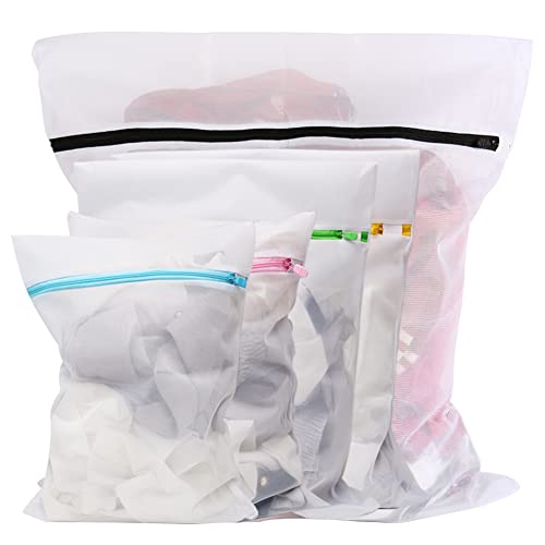 Vivifying Washing Net Bags, Set of 5 Durable Fine Mesh Laundry Bag with Zip Closure for Clothes, Delicates, Socks, Bras