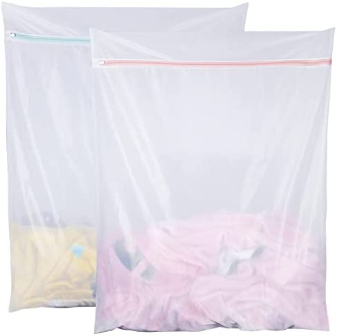 Tenn Well Extra Large Mesh Laundry Bags, 2 Pack 43.3 in x 35.4 in Heavy Duty Net Washing Bags with Zipper for Delicate Clothing, Toys, Bedding, Curtain