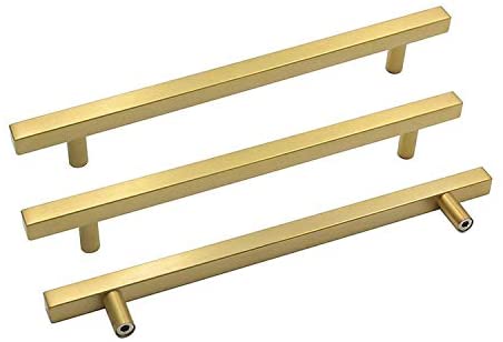 goldenwarm 5in Kitchen Cabinet Handles Gold Furniture Door Hardware 20Pack - LS1212GD128 Suqare T Bar Drawer Pulls Brushed Brass Bedroom Closet Door Pulls Cupboard Door Handles